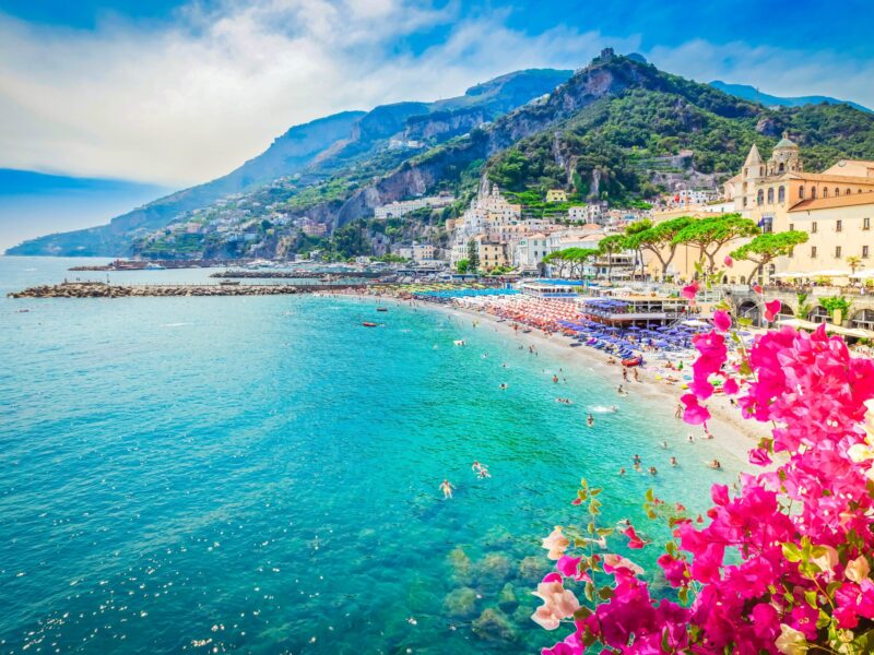 Amalfi,Town,And,Summer,Beach,With,Clean,Blue,Water,And