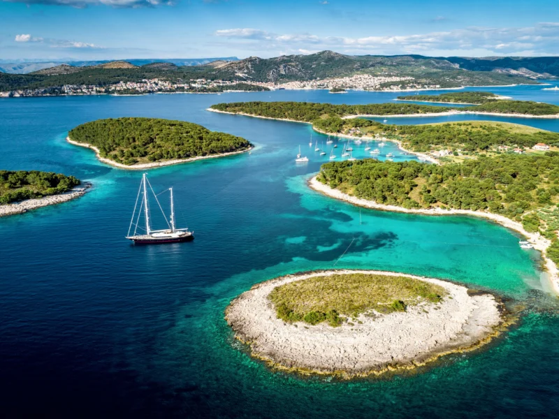 Aerial,View,Of,Paklinski,Islands,In,Hvar,,Croatia.,Turquise,Water