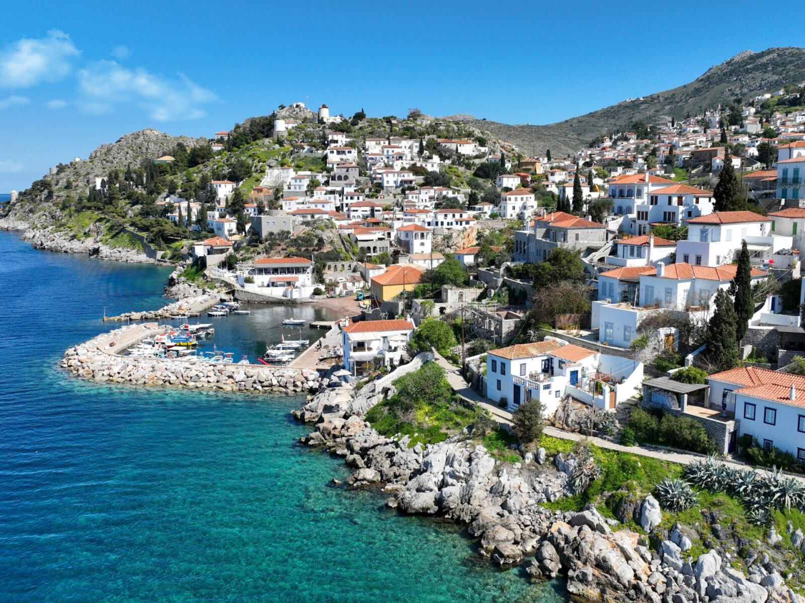 Aerial,Drone,Photo,Of,Small,Picturesque,Seaside,Village,And,Harbour