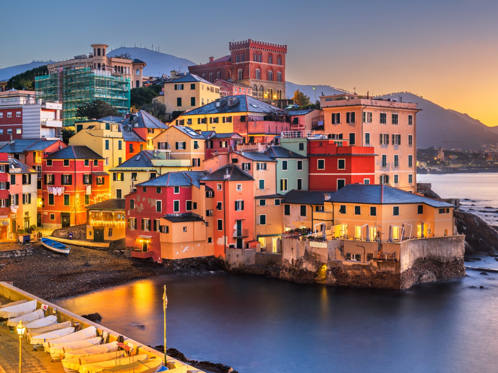 Boccadasse,,Genoa,,Italy,Fishing,Village,At,Dawn.