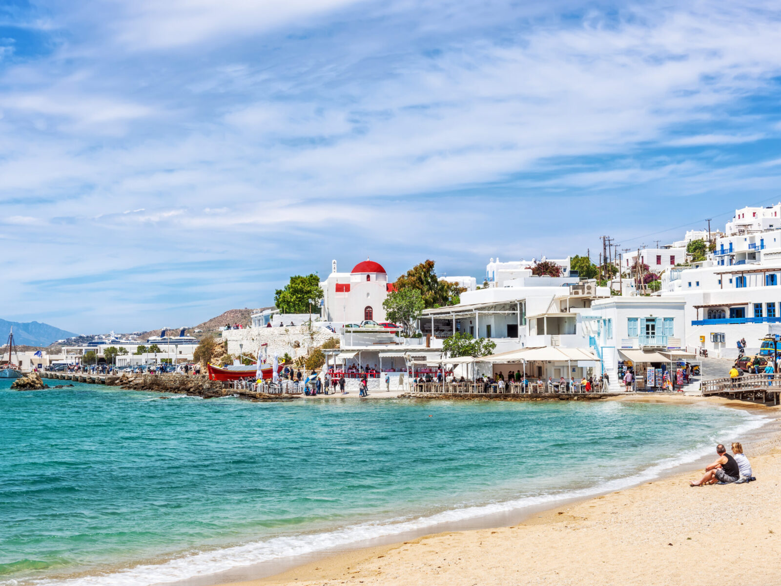 Typical,Whitewashed,Homes,Along,The,Port,Area,In,Mykonos,,Greece,