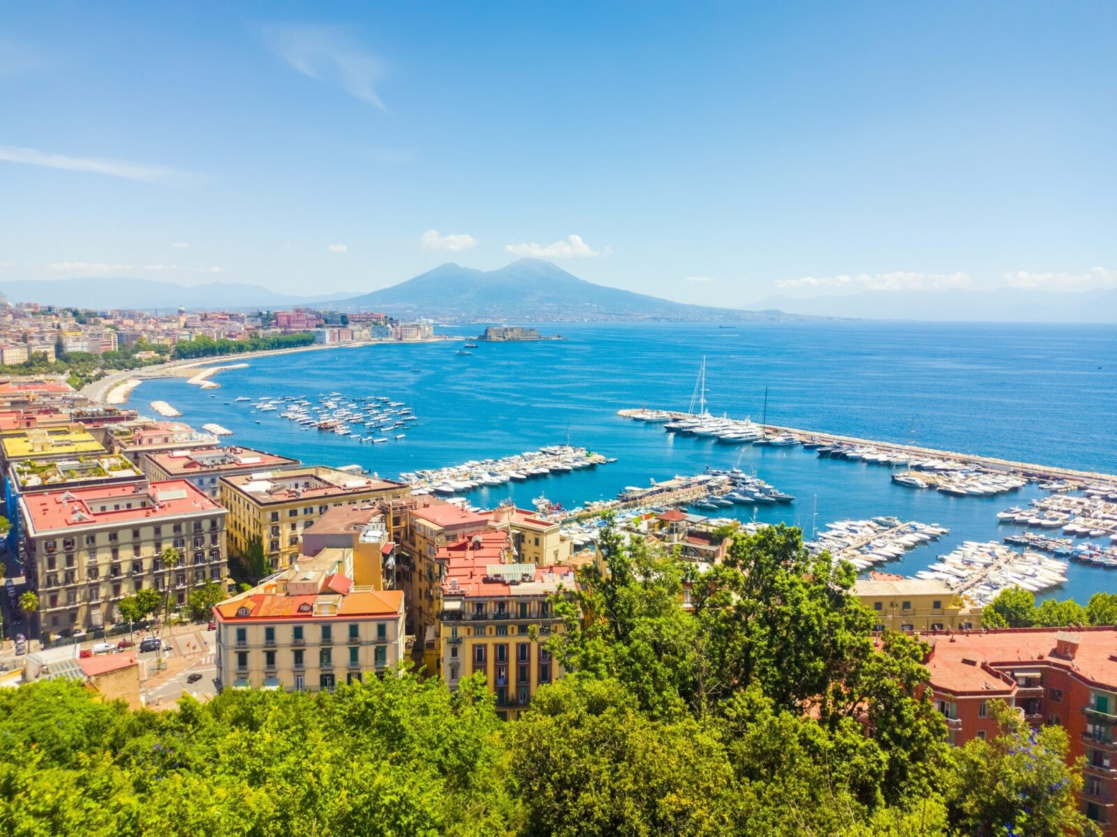 Panoramic,View,Of,Naples,Under,A,Blue,Sky,,Italy