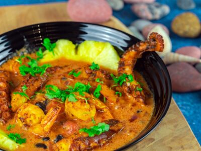 Composition,With,One,Pot,Fricassee,In,Caribbean,Style.