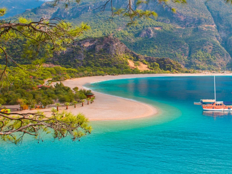 Brown,Gulet,Anchored,At,The,Aegean,Sea,-,Panoramic,View